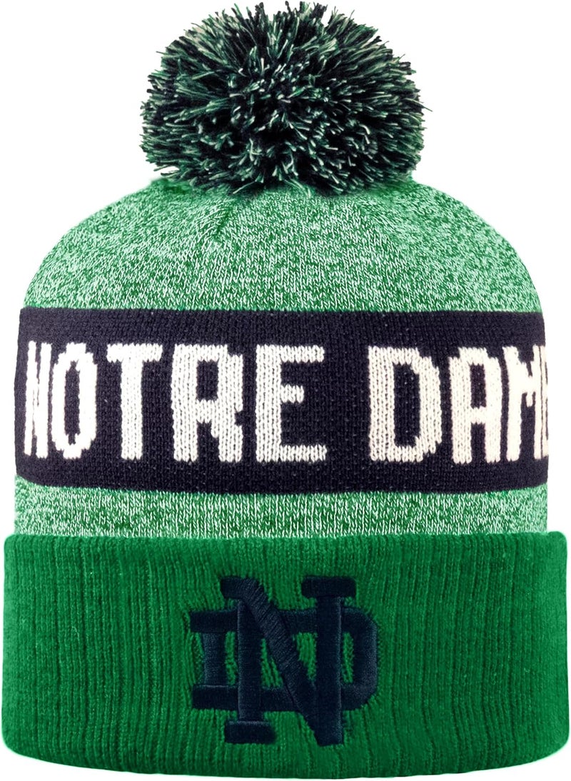 LogoFit NCAA Team Color-Embroidered Logo -Cuffed Knit Skully Beanie Pom Hat-OSFM - Image 1